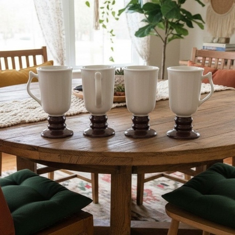 Hall‎ Brown & Cream Irish Coffee Mugs, Set of 4, Vintage Footed Pedestal Cups